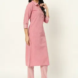 besolid Striped Self Design Shirt Collar Straight Kurta With Trousers image 5