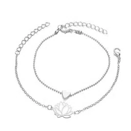 fabula Set Of 2 Silver-Plated Lotus & Heart Anklets image 2