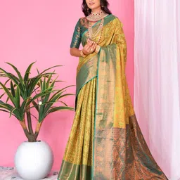 AKSH FASHION Woven Design Zari Silk Blend Banarasi Saree-picture-18