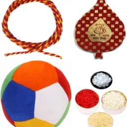 velour shoppe Thread Kids Bhai Dooj Soft Ball with Tikka Packet with Roli Tikka Chawal Chandan Mishri Assorted Chawal Roli Pack Set-picture-10