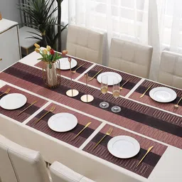 HOKIPO Striped Red 7 Pieces Table Placemats With Runner image 3