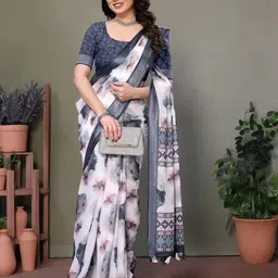 marabout Digital Print Bollywood Cotton Linen Saree image 3