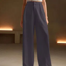 Women Regular Fit Grey Polycotton Trousers-image-45