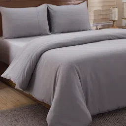 Grey Solid Cotton Double Bed Duvet Cover With 2 Pillow Covers by Maspar image 1