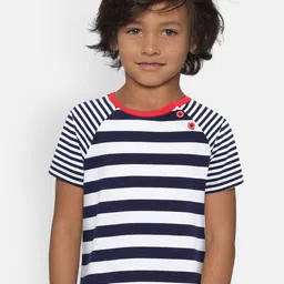LAdore Boys White & Blue Striped Round Neck T-shirt-image-37