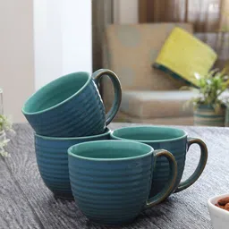 MIAH Decor Blue 4-Pieces Textured Ceramic Cups Set image 1