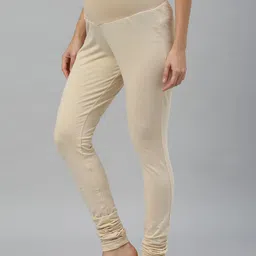 Nejo Women Beige Solid Maternity Churidar With Belly Band-image-15
