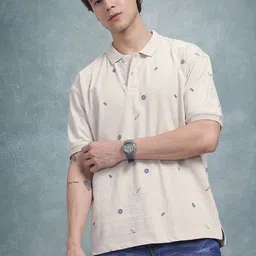 The Roadster Life Co. Conversational Print Pure Cotton Polo Collar T-shirt image 2