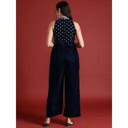 Anouk Halter Neck Printed Embroidered Culotte Jumpsuit with Belt image 4