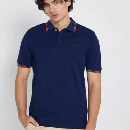 Ben Sherman Blue Button Up Classic Contrast Tipping Regular Fit Polo T-Shirt-image-0