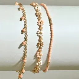 ToniQ Peach Beads Flexible Anklets Set of 3-image-7