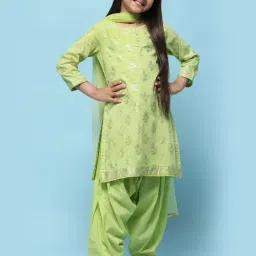 Biba Girls Green Cotton Floral Print Suit Sets-image-8