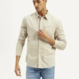 Levi's Beige Cotton Slim Fit Checks Shirt-image-33