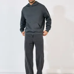 Styli Dark Grey Oversized Solid Hoodie image 3