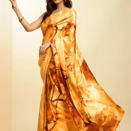 navyasa by liva Beige Printed Saree With Unstitched Blouse image 3