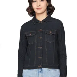 Kotty Navy Shirt Collar Denim Jacket-image-60