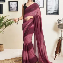 Satrani Maroon & Rose Pink Ombre Saree With Unstitched Blouse image 3