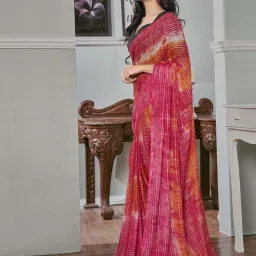 Satrani Magenta & Orange Striped Saree With Unstitched Blouse image 3