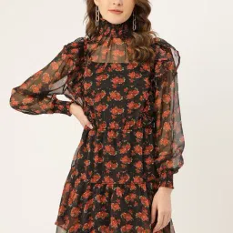 Anvi Be Yourself Black & Red Floral Print A-Line Dress-image-43