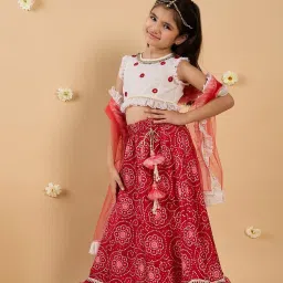 PSPeaches Kids Magenta & White Printed Ready To Wear Lehenga & Blouse With Dupatta image 3