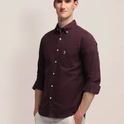 u.s. polo assn. U.S.Polo Assn. Maroon Cotton Slim Fit Shirt image 3