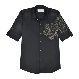 Charchit Boys Black Comfort Fit Shirt image 3