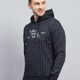 Monte Carlo Navy Blue Regular Fit Printed Hooded Sweatshirt image 3