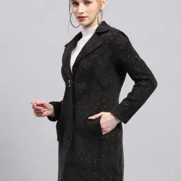 Monte Carlo Black Wool Blend Self Full Sleeve Coat image 3