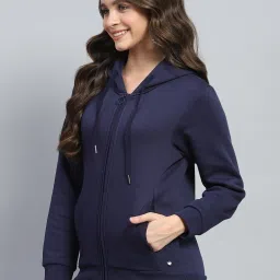 Monte Carlo Blue Cotton Blend Solid Full Sleeve Sweatshirt image 3