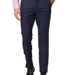 Park Avenue Navy Super Slim Fit Self Design Flat Front Trousers-image-42