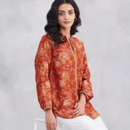 Fabindia Orange Relaxed Fit Printed Tunic image 3