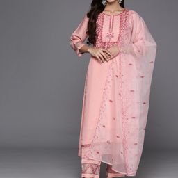 Varanga Floral Embroidered Regular Sequinned Kurta with Trousers & Dupatta-picture-11