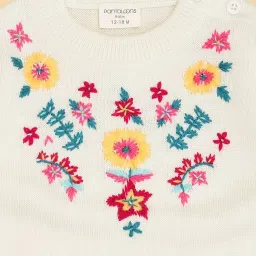 Pantaloons Baby Girls White Acrylic Embroidery Sweater image 3