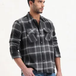 showoffff SHOW OFF Grey Cotton Slim Fit Checks Shacket image 3