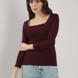 Vero Moda Maroon Plain Top-image-4