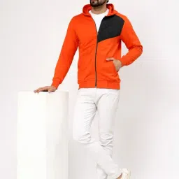 Kalt Orange Regular Fit Solid Hooded Sweatshirt image 4