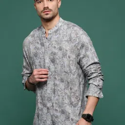 showoffff Showoff Grey Cotton Slim Fit Floral Print Shirt image 3