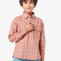 LilPicks Kids Orange Checks Full Sleeves Shirt-image-77