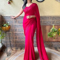 Saree Mall Pink Embroidered Sarees With Unstitched Blouse image 3