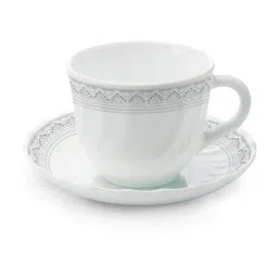 Borosil Classic White Glass Cup and Saucer - Set of 12 image 3
