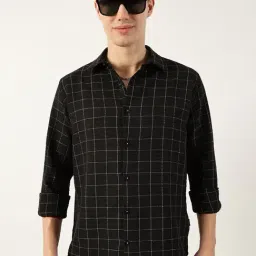 Thomas Scott Black Slim Fit Checkered Casual Shirt-picture-32