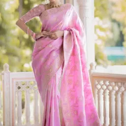 Satrani Pink Woven Saree With Unstitched Blouse-picture-18