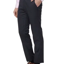 Park Avenue Black Regular Fit Striped Flat Front Trousers image 3