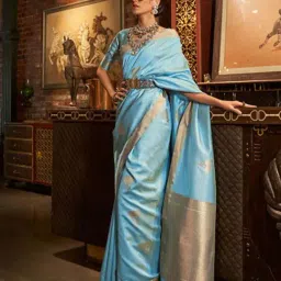 Odette Blue Woven Saree With Unstitched Blouse-picture-38