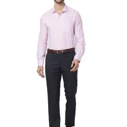 Park Avenue Black Regular Fit Striped Flat Front Trousers image 5