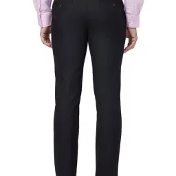 Park Avenue Black Regular Fit Striped Flat Front Trousers image 2