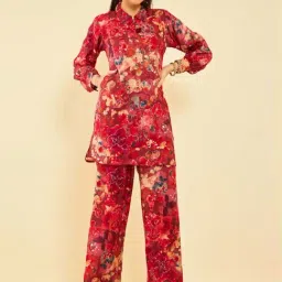 Soch Womens Red Muslin Floral Printed Co-Ord Set With Tassels-image-37