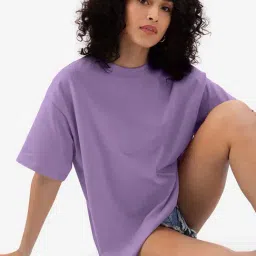 The Souled Store Purple Relaxed Fit Oversized T-Shirt-image-25