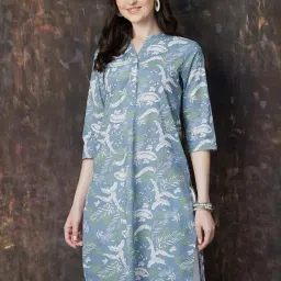 Melange By Lifestyle Blue Cotton Regular Fit Printed Kurta-picture-40
