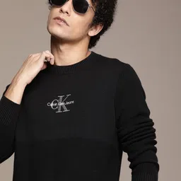 Calvin Klein Jeans Men Black Printed Pure Cotton Pullover-picture-32